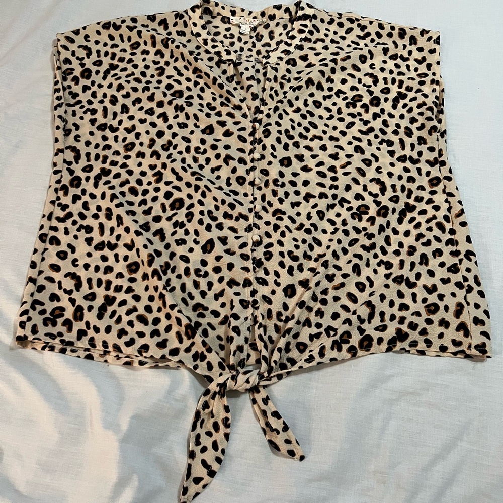 Pink Rose Animal Print Tie-Front Blouse